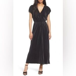 NEW Floret Studios Nordstrom Black Plissé Micro Pleated Surplice Long Dress NWOT